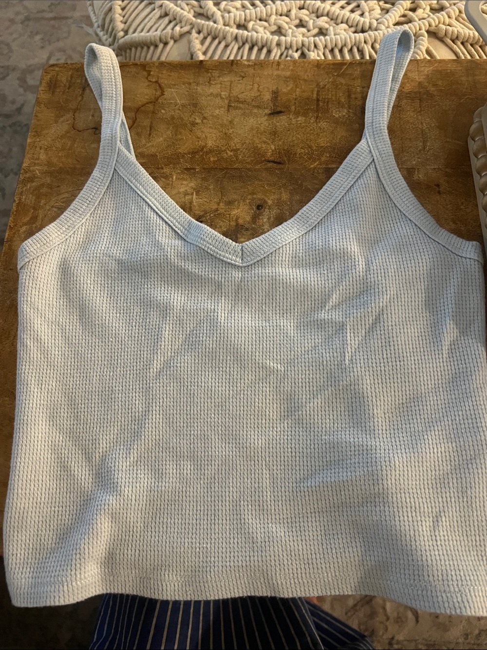 American Eagle Light Blue Waffle Knit V‑Neck Tank